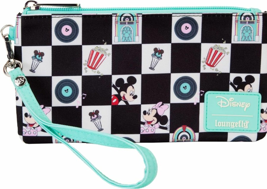 Online Loungefly Loungefly Disney Mickey And Minnie Date Night Diner Aop Nylon Wristlet