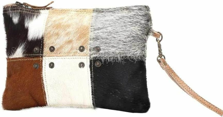 Best Myra Bag Myra Bag Button Squares Cowhide Leather Wristlet Bag S-0988