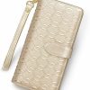 Hot FOXER Foxer Women Leather Wallet Long Clutch Wallet Ladies Bifold Wallet With Wristlet, Gold, One Size