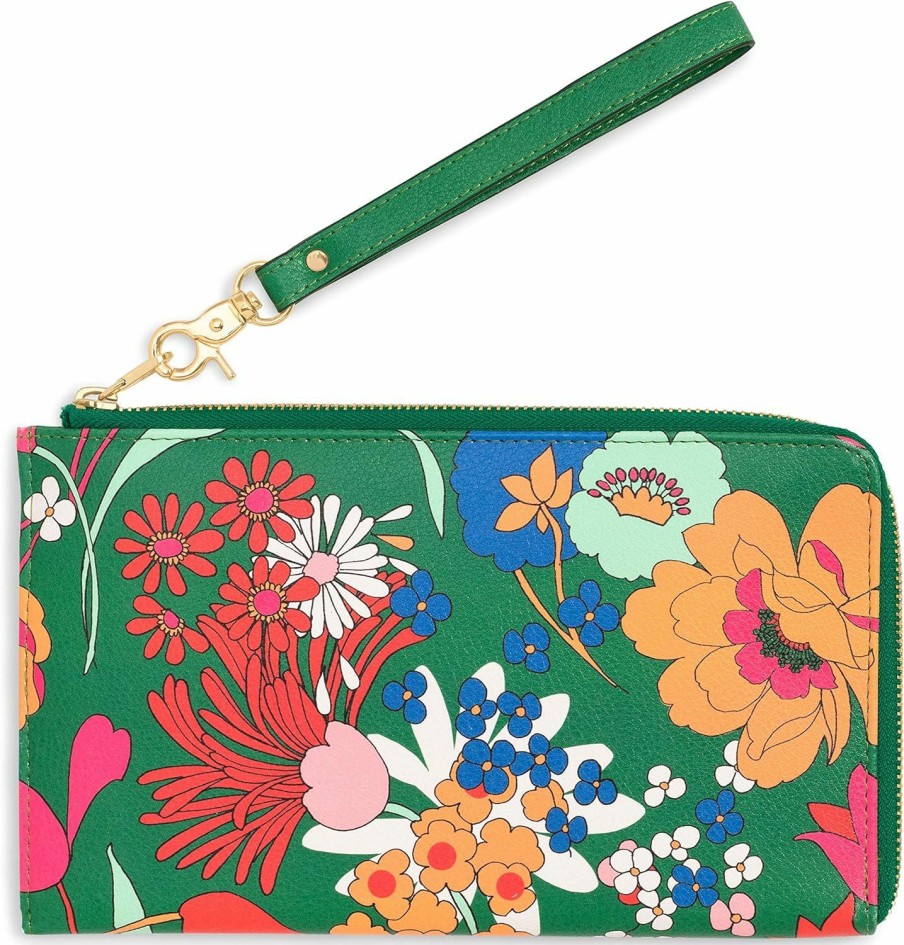 Online ban.do Ban.Do Women'S Green Floral Getaway Travel Wallet Wristlet, Passport & Card/Id Holder With Removable Wrist Strap, Superbloom