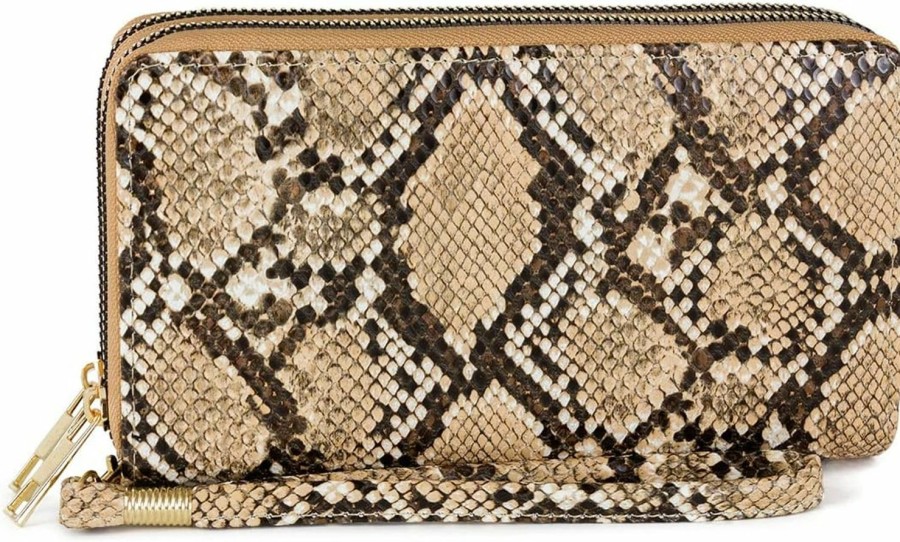 Hot Rebecca & Rifka Rebecca & Rifka Faux Python Snakeskin Double Zip Around Wristlet Wallet