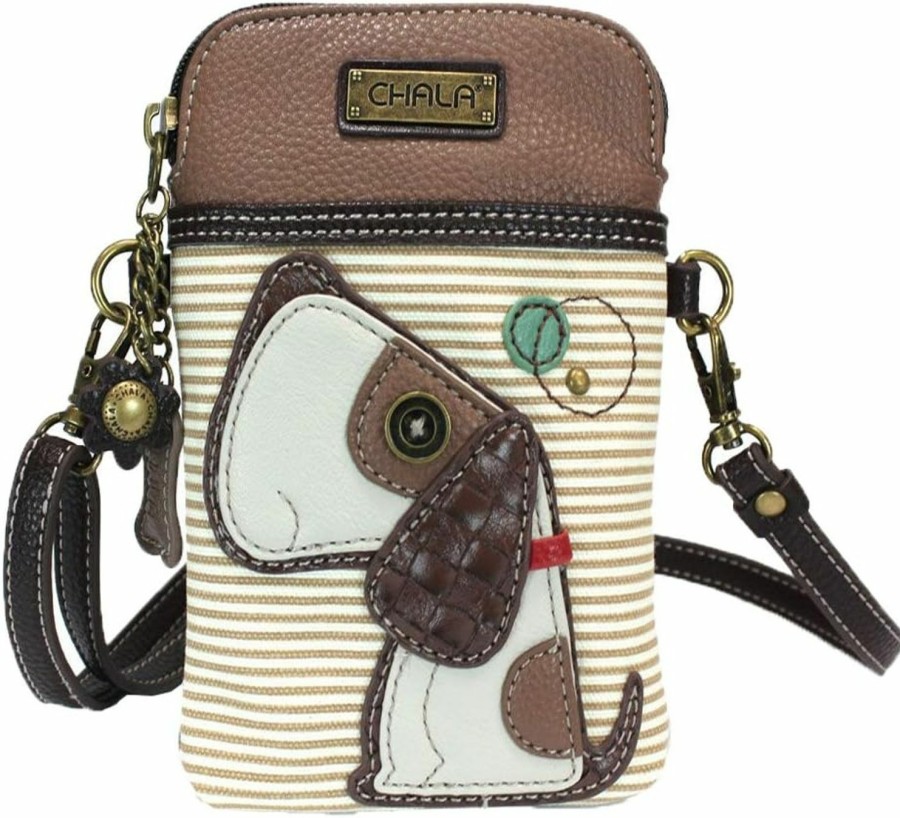 Clearance CHALA Chala Crossbody Cell Phone Purse - Women Pu Leather Multicolor Handbag With Adjustable Strap (Toffy Dog Striped)