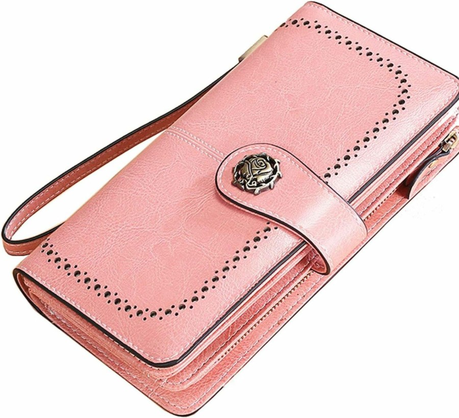 Hot beallysy Women'S Rfid Blocking Leather Wallet Large Phone Holder Clutch Travel Purse Wristlet