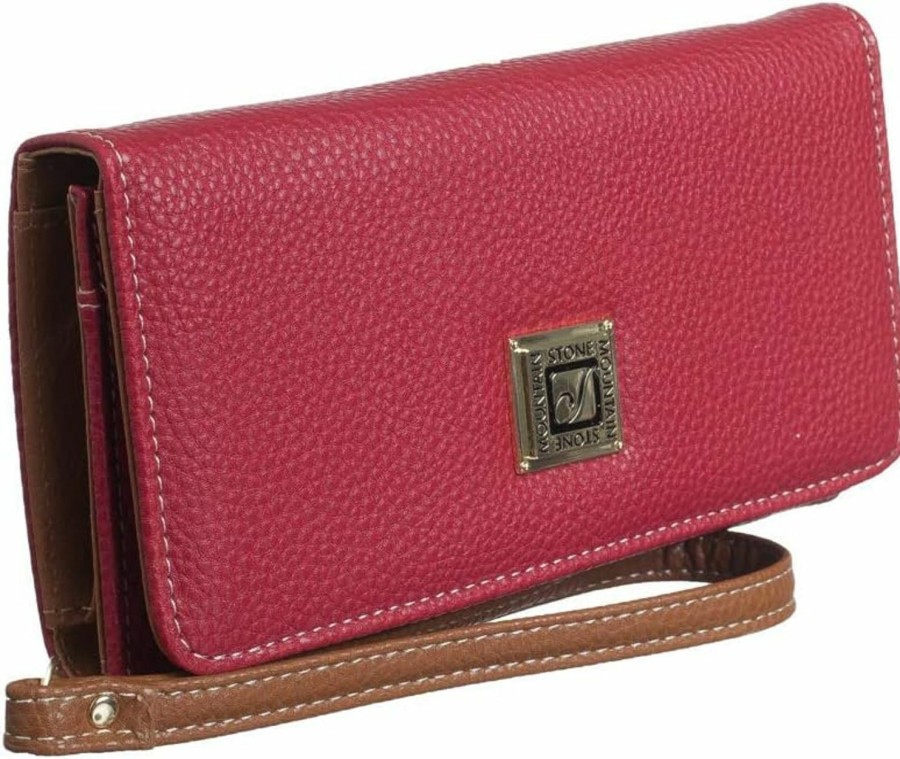 Online Stone Mountain Leather Stone Mountain Leather Cornwall Large Trifold Wristlet Wallet, Dark Red And Tan