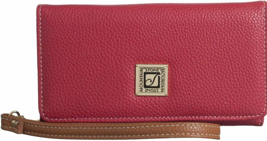 Online Stone Mountain Leather Stone Mountain Leather Cornwall Large Trifold Wristlet Wallet, Dark Red And Tan