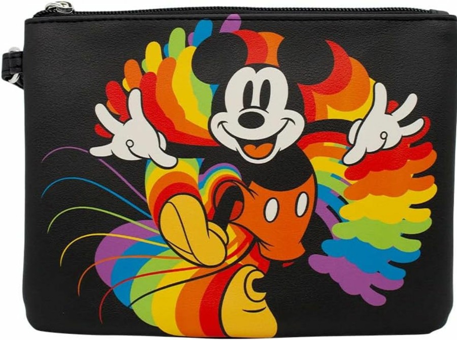 Best Buckle-Down Buckle Down Disney Wallet, Single Pocket Wristlet, Mickey Mouse Action Pose Trails Black Rainbow, Vegan Leather