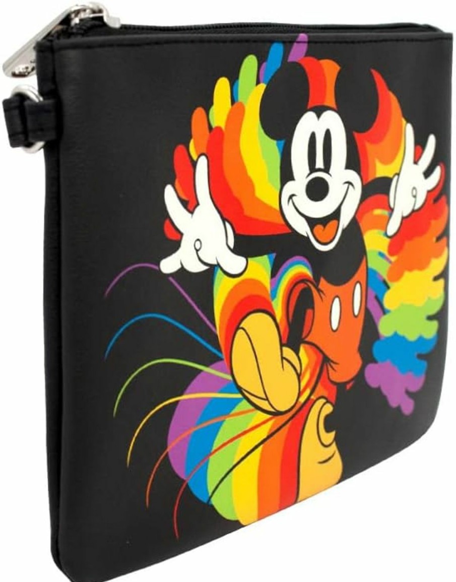 Best Buckle-Down Buckle Down Disney Wallet, Single Pocket Wristlet, Mickey Mouse Action Pose Trails Black Rainbow, Vegan Leather