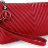 Hot YALUXE Yaluxe Womens Wristlet Real Leather Chevron Tassel Large V Clutch Wallet With Shoulder Strap