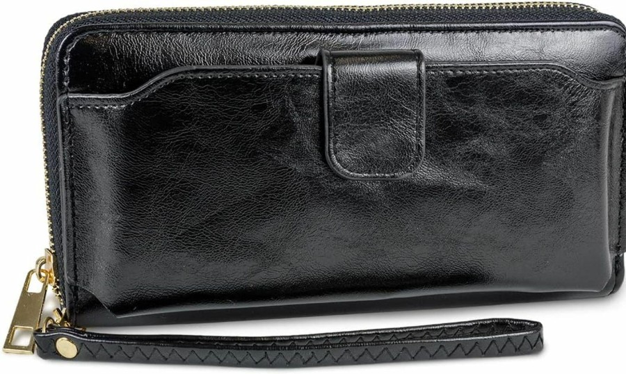 Hot Rebecca & Rifka Rebecca & Rifka Glazed Faux Leather Zip Around Wristlet Wallet With Phone Pocket