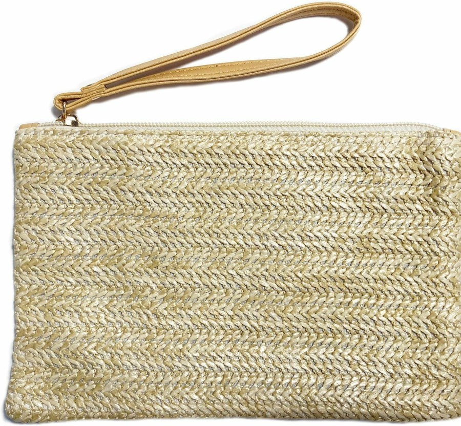 Best Mazeology Yellow Straw Clutch Purse Bag With A Top Zipper Opening And Wristlet Strap