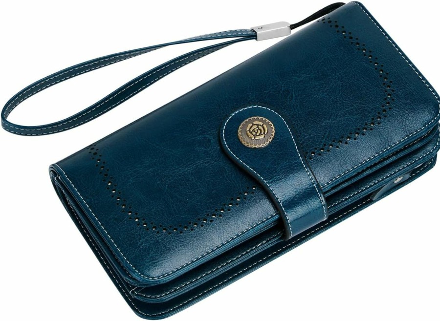 Online Cnoles Cnoles Womens Wallet Genuine Leather Large Capacity Wristlet Clutch Purse Credit Card Holder With Rfid Blocking Purse