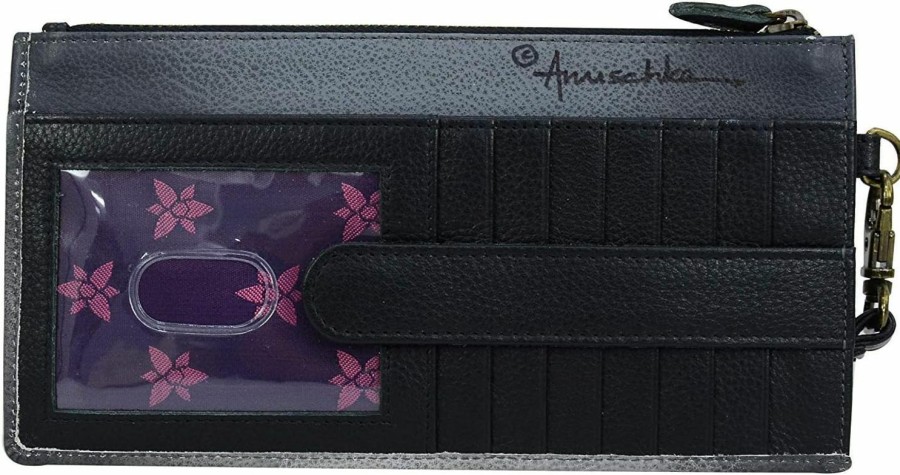 Clearance Anuschka Anuschka Women'S Rfid Blocking Genuine Leather Clutch Organizer Wristlet - Jardin Bleu