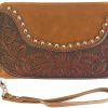 Hot Montana West Montana West Ladies Wristlet Wallet 2-In-1 Western Tooled Genuine Leather Zippered Enclosure