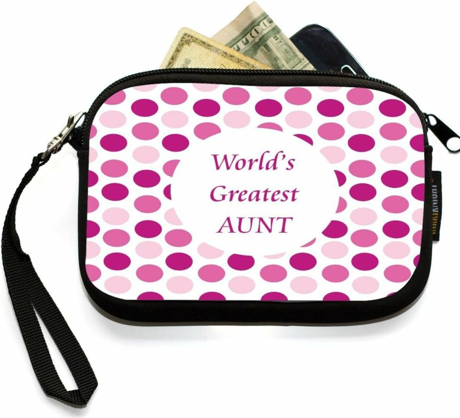 Clearance Rikki Knight Rikki Knight Wristlet With Safety Closure And Sleeve For Universal/Smartphones - World'S Greatest Aunt Pink Polka Dot