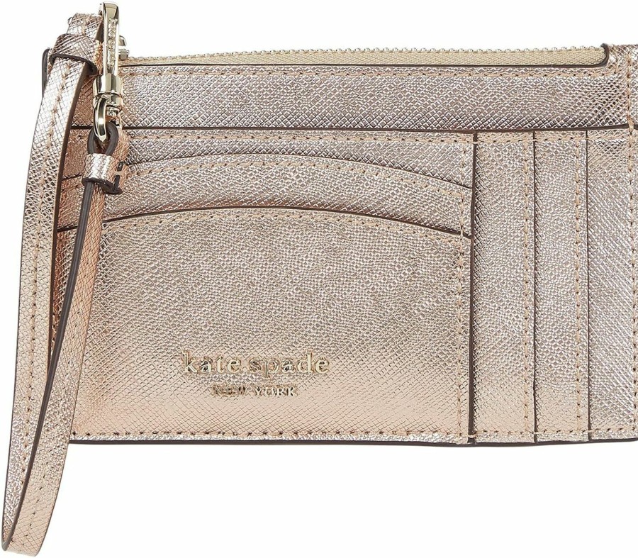 New Kate Spade New York Kate Spade Spencer Metallic Rose Gold Card Holder With Key Ring Wristlet