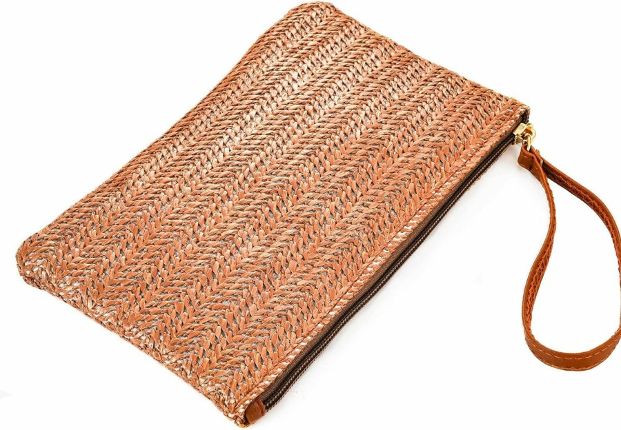 Wholesale Wabilu Women Girls Straw Clutch Bag Zipper Wristlet Wallets Bohemian Summer Beach Straw Purse Wallets Handbag For Travel