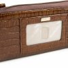 New WalletBe Walletbe Women'S Leather Rfid Zipper Double Accordion Clutch Wallet With Wristlet Croco Purple