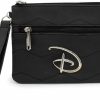 Online Buckle-Down Disney Wallet, Double Pocket Wristlet, Disney Signature D Silver Logo With Chevron Stitch, Black, Vegan Leather