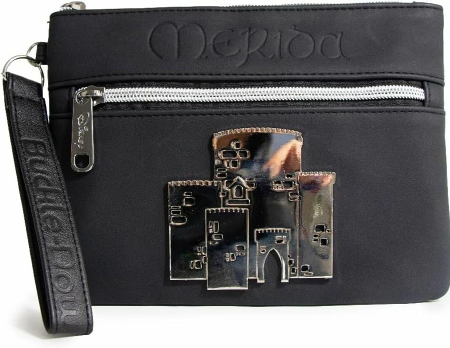 Clearance Buckle-Down Buckle Down Disney Wallet, Double Pocket Wristlet, Princess Script Debossed, Castle Emblem Silver, Black, Vegan Leather, Brave Merida