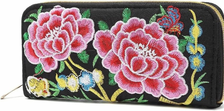 New Hearty Trendy Hearty Trendy Vintage Ethnic Fashion Embroidered Floral Wristlet Wallets (Floral Single Zip)