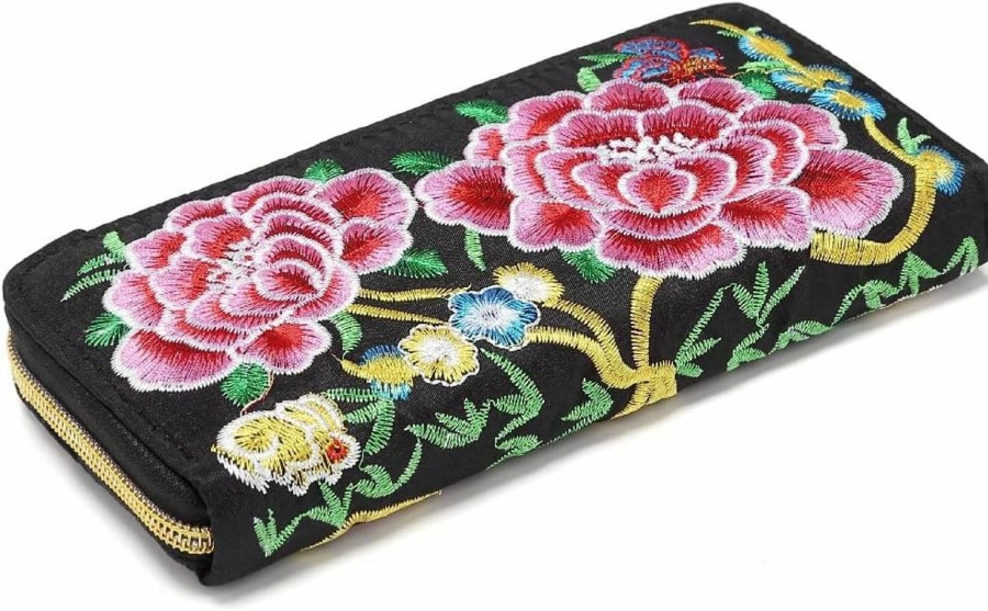 New Hearty Trendy Hearty Trendy Vintage Ethnic Fashion Embroidered Floral Wristlet Wallets (Floral Single Zip)