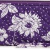 Wholesale Vera Bradley Vera Bradley Cotton Collegiate Front Zip Wristlet With Rfid Protection (Multiple Teams Available), Purple/White Rain Garden