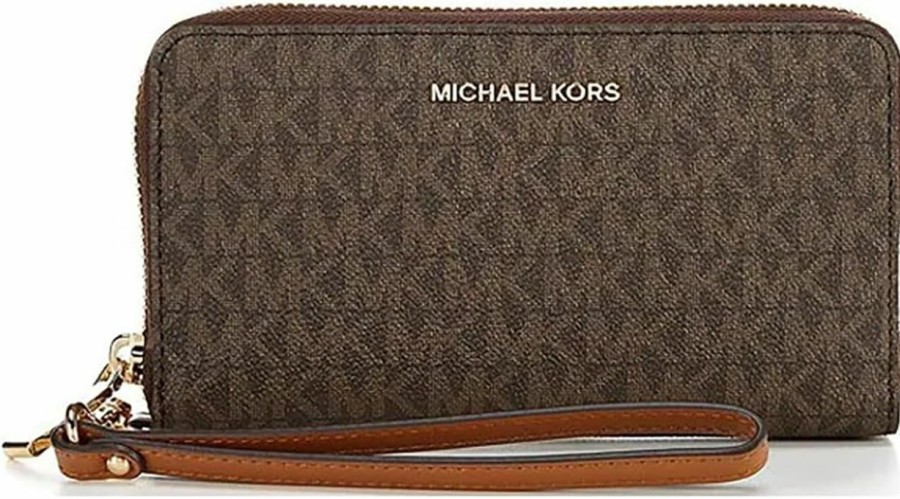 Best Michael Kors Michael Kors Jet Set Travel Large Flat Multifunction Phone Case Pebbled Leather Wallet/Wristlet In Powder Blush