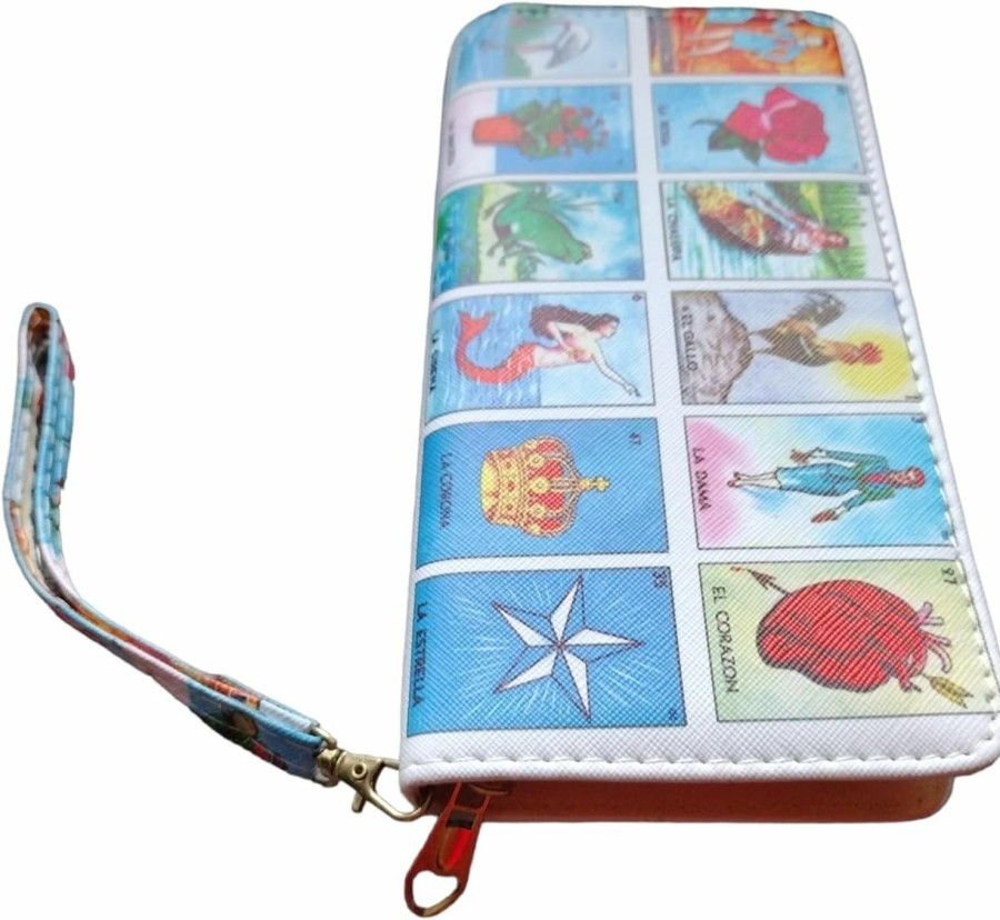 New Generic Mexican Loteria Card Wallet, Women'S Zip Around Wallet Rectangle Wristlet With Credit Card Holders Coin Purse Fits Cash Great Space