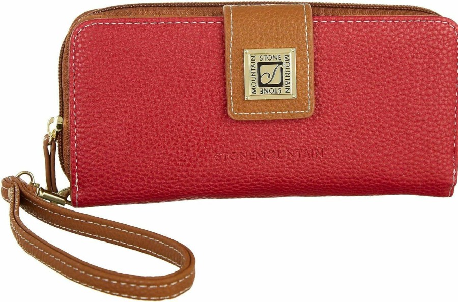 Best Stone Mountain Usa Stone Mountain Cornell Slg Women'S Wallet Wristlet, Red/Tan