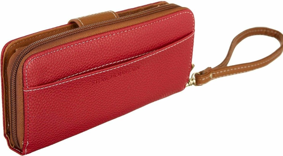 Best Stone Mountain Usa Stone Mountain Cornell Slg Women'S Wallet Wristlet, Red/Tan