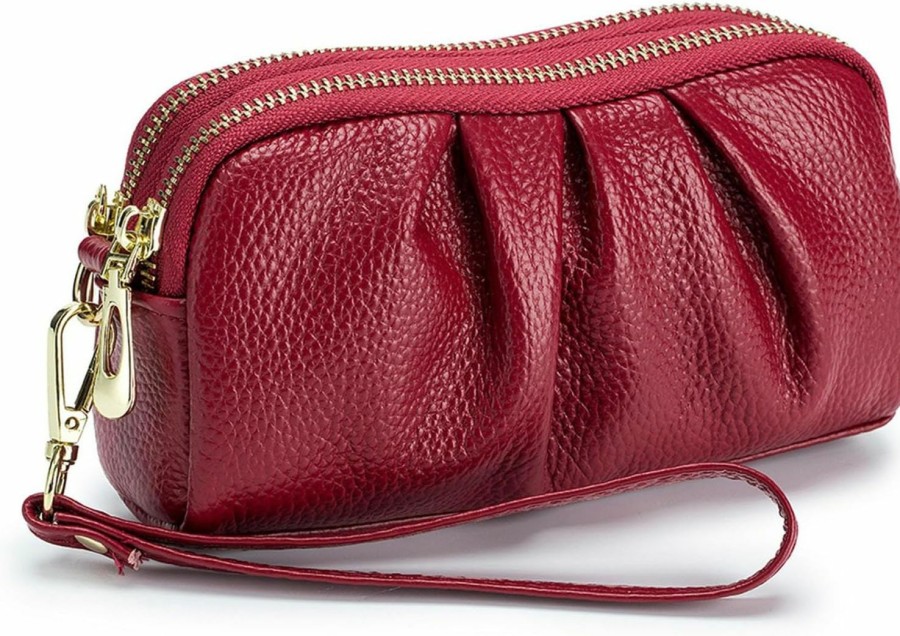 New Smith Sursee Smith Sursee Wristlet Wallets For Women Genuine Leather Wristlet Purses Ladies Ruched Wristlet Clutch Wallet Purses