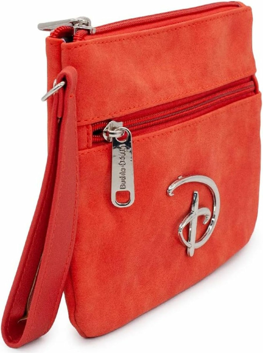 New Buckle-Down Disney Wallet, Double Pocket Wristlet, Disney Signature D Silver Logo, Red, Vegan Leather