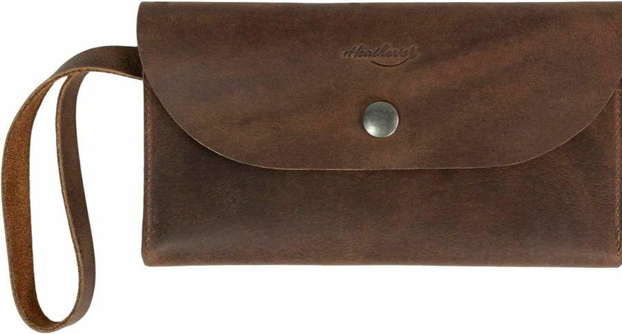 New Heather's Heather'S, Rectangular Wallet With Wristlet For Women, Purse With Card Slots, Travel Accessory, Money Organizer, Handmade, Full Grain Leather, Bourbon Brown