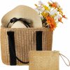 Hot Cunno 2 Pcs Summer Straw Bags Clutch Purse Set, Large Beach Bag Handwoven Straw Beach Tote Handbags Small Wristlet Purses For Women Bohemian Wristlet Wallet With Zipper, Khaki