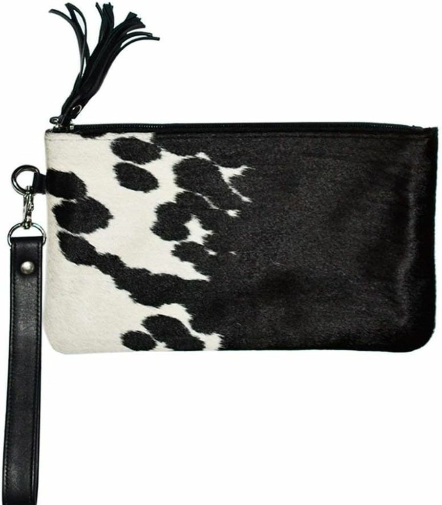 Hot 17th Street Trendz Real Cowhide Natural Black & White Wristlet Women Clutch - Black White Cow Hide Cow Skin Leather Hair On Wristlet Purse