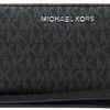 Hot Michael Kors Michael Kors Jet Set Travel Continental Zip Around Leather Wallet Wristlet (Black Pvc/Silver Hardware)