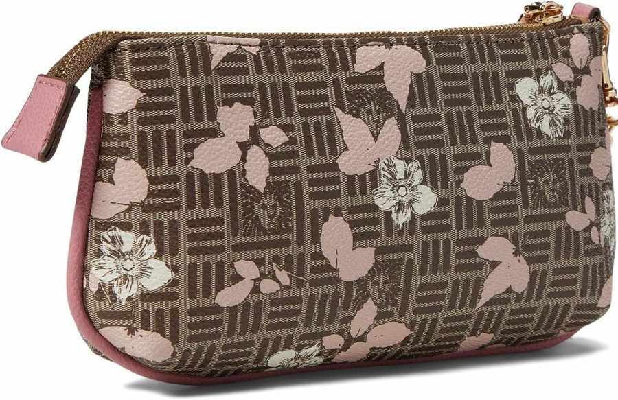 Clearance Anne Klein Anne Klein Ak Horsebit Wristlet Pouch With Floral Overlay, Cream-Brown Multi/Vintage Pink