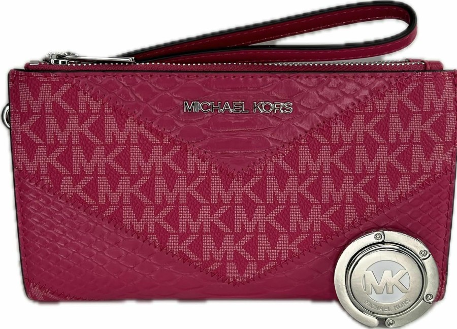 Online Michael Kors Michael Kors Jet Set Travel Double Zip Wristlet Bundled With Purse Hook (Electric Pink Multi)