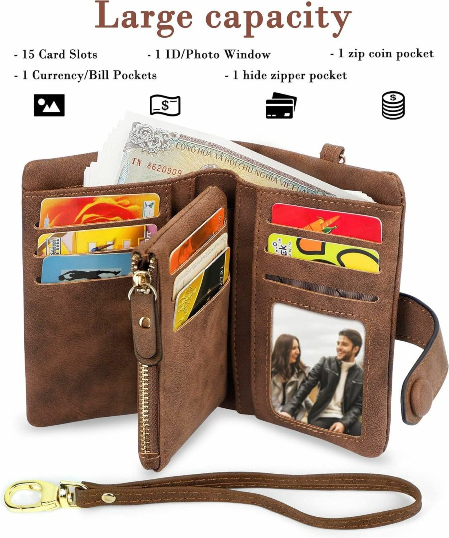 Wholesale CONISY Conisy Small Wallets For Women, Soft Leather Multi Card Holder Rfid Blocking Womens Wallet With Wristlet Zipper Coin Pocket (Brown)