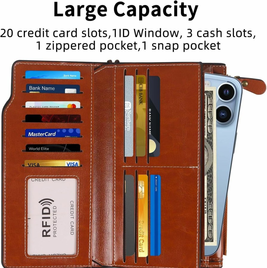 Online Cortelay Cortelay Rfid Wallets Women Large Capacity Phone Travel Cluth With Detachable Wristlet Strap, 1 Id Windows, 20 Card Slots, Zip Snap Pockets