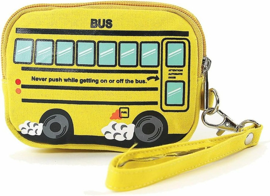 Wholesale WonderMolly Yellow School Bus Canvas Wristlet One Size