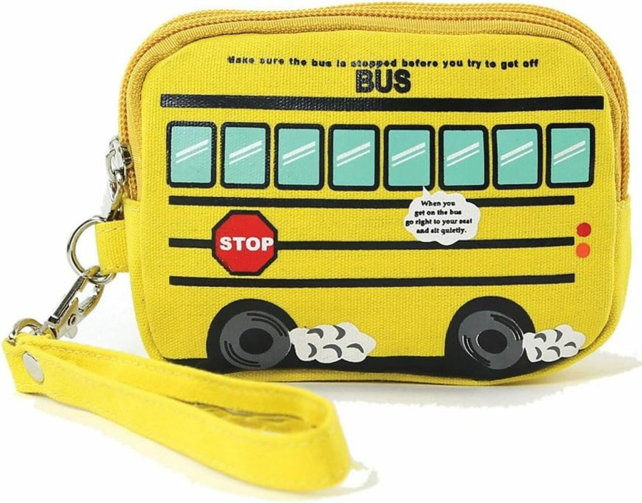 Wholesale WonderMolly Yellow School Bus Canvas Wristlet One Size