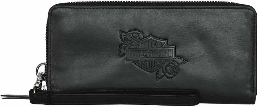 Best Wisconsin Harley-Davidson Harley-Davidson Women'S Rockin' Roses Large Zip Wallet W/Detachable Wristlet