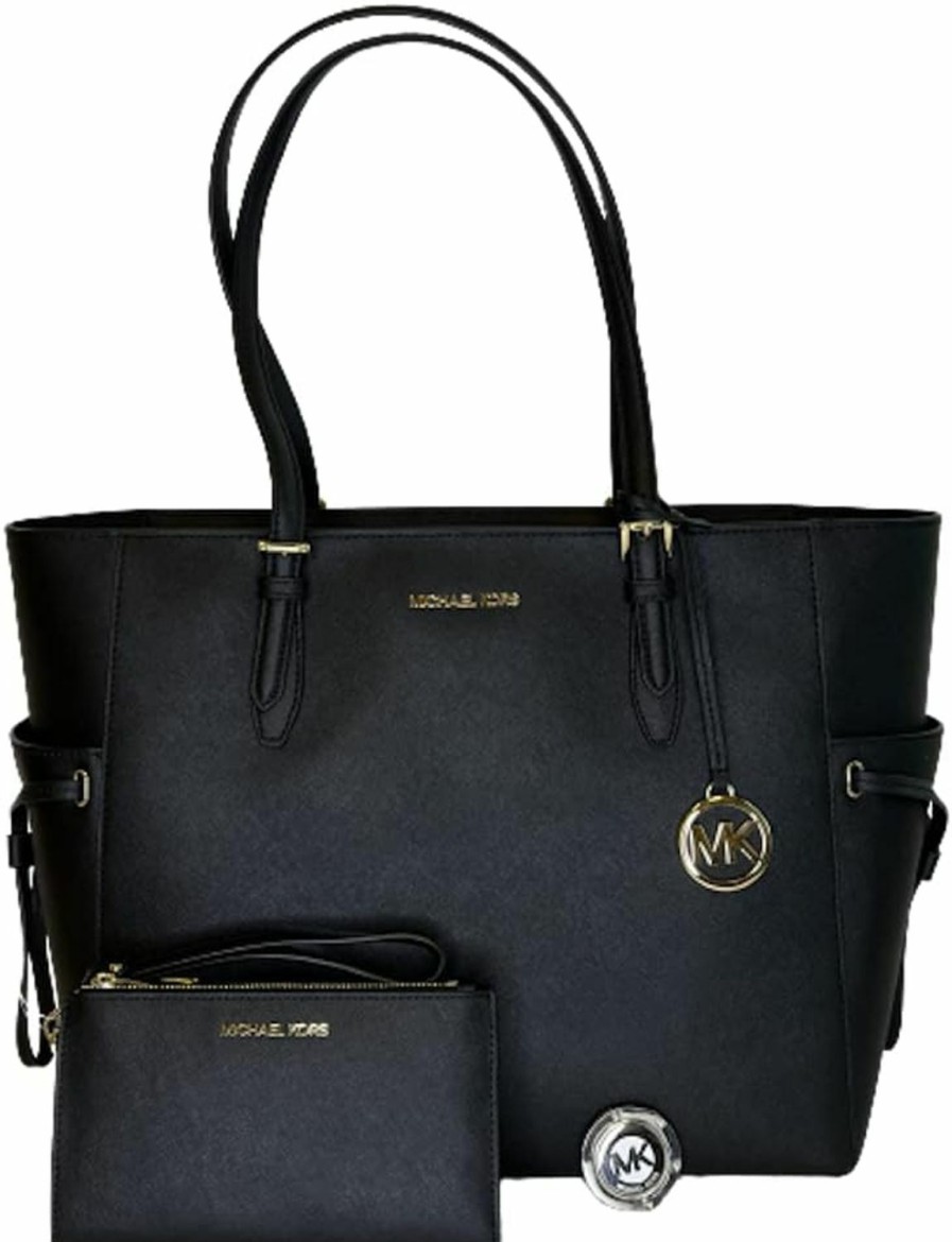 Hot Michael Kors Michael Kors Michael Michel Kors Gilly Large Drawstring Travel Tote Bundled With Double Zip Wristlet Purse Hook (Black)