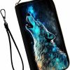 Clearance Mxfdegf Mxfdegf Wristlet Wallet For Women Teen Girls Rfid Blocking Credit Card Holder With Removable Wristlet, Leather Phone Wallet Clutch Large Capacity Ladies Travel Purse-Dream Catcher Wolf