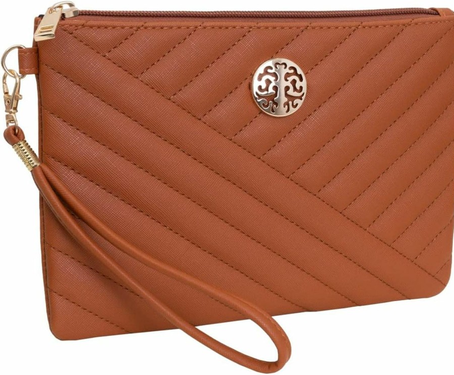 Clearance Rebecca & Rifka Rebecca & Rifka Smooth Vegan Leather Chevron Quilted Zip Around Wristlet Wallet