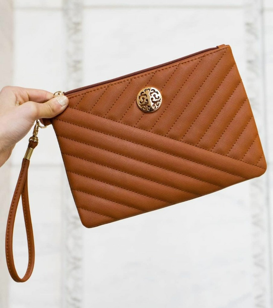 Clearance Rebecca & Rifka Rebecca & Rifka Smooth Vegan Leather Chevron Quilted Zip Around Wristlet Wallet