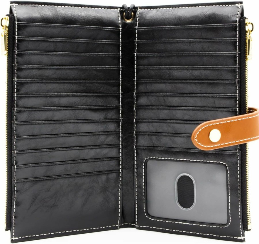 Best ANDOILT Andoilt Wallet Women Men Rfid Blocking Genuine Leather Bifold Multi Card Organizer Wristlet Purse With Zipper Pocket Cell Phone Handbag Black