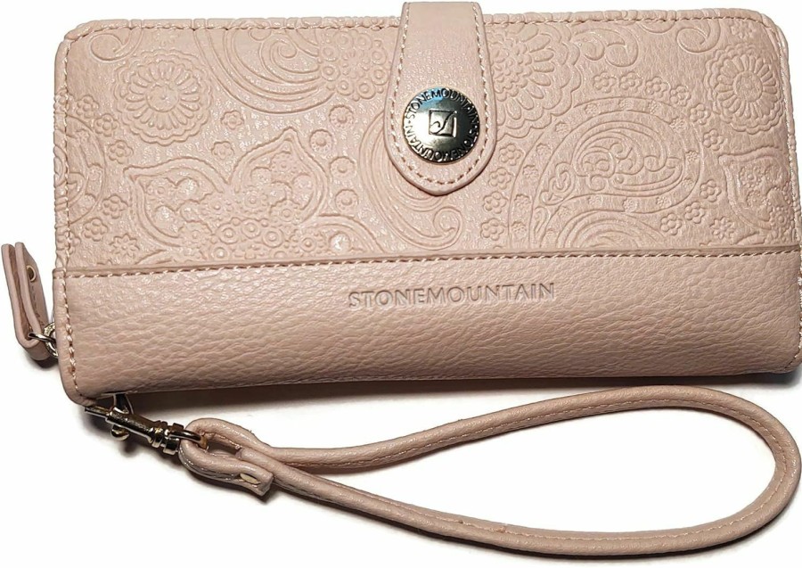 Online Stone Mountain Stone Mountain Paisley Embossed Slg Wristlet Wallet, Blush