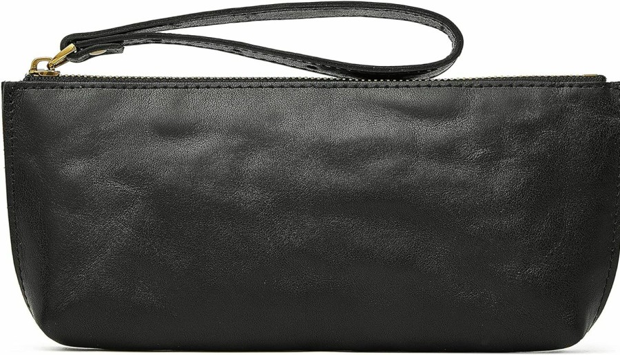 Online DORIS&JACKY Doris&Jacky Designer Leather Wristlet Clutch Purse For Women Small Corner Zip Wallet With Wrist Strap (1-Black)